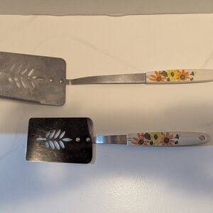 Vintage Ecko Country Garden Daisy Stainless Spatula Set-Long Handle And Flipping